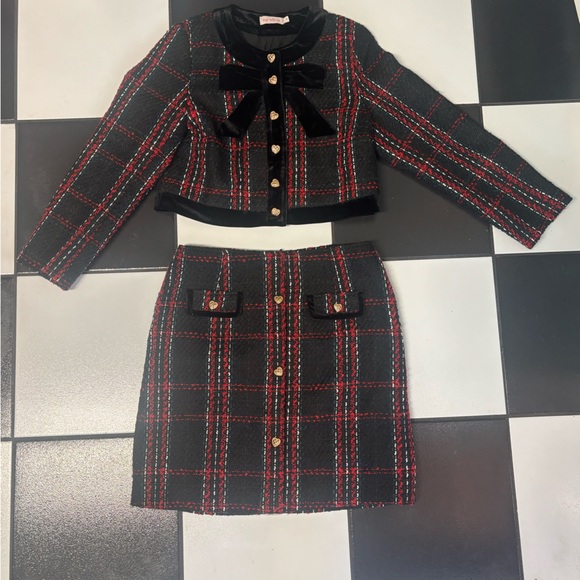 Ivy City Co Dresses & Skirts - Ivy City Co Black & Red Plaid Tweed Jacket and Skirt Set